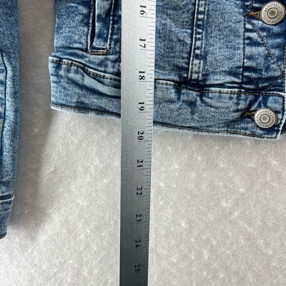 Aeropostale Jacket Womens Sz S Trucker Crop Button Front Long Sleeve Denim Blue - Picture 12 of 12